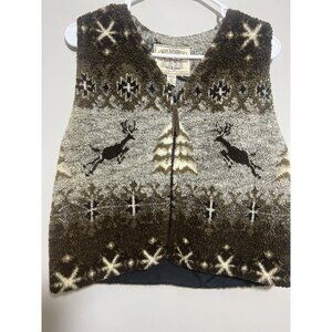 Vtg The Great Outdoors Large Best Authentic Fleece Brown Reindeer Vest Western